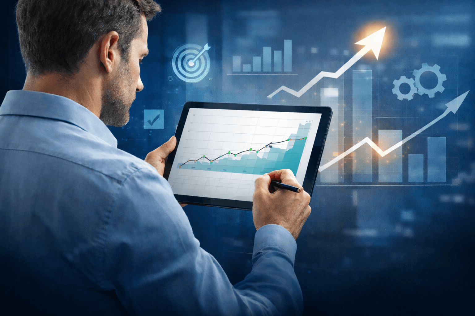 Pessoas analisando gráficos e tendências futuras